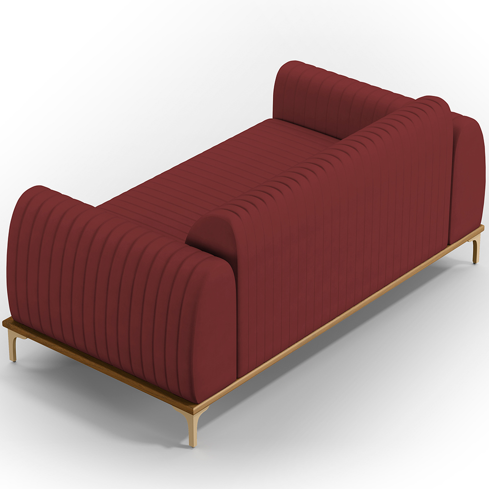 Sofá 3 Lugares Para Sala De Estar Molino 210 Cm D02 Pés D'ouro Veludo Marsala C-278 - Lyam Decor
