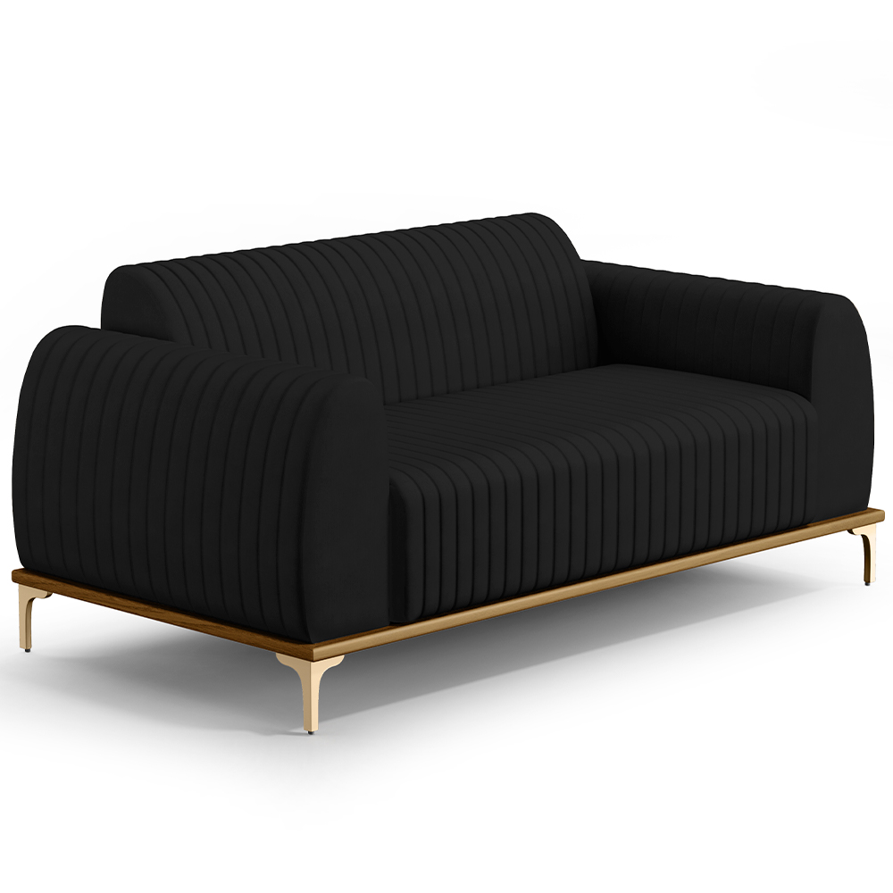 Sofá 3 Lugares Para Sala De Estar Molino 210 Cm D02 Pés D'ouro Veludo Preto C-300 - Lyam Decor