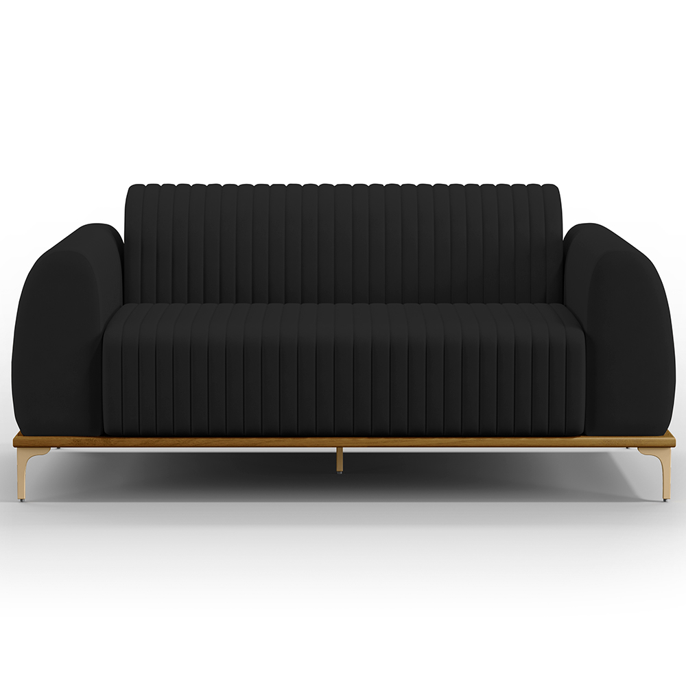 Sofá 3 Lugares Para Sala De Estar Molino 210 Cm D02 Pés D'ouro Veludo Preto C-300 - Lyam Decor