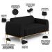 Sofá 3 Lugares Para Sala De Estar Molino 210 Cm D02 Pés D'ouro Veludo Preto C-300 - Lyam Decor