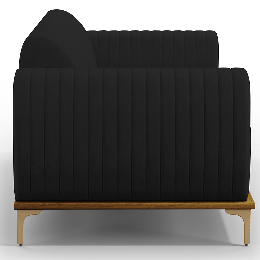 Sofá 3 Lugares Para Sala De Estar Molino 210 Cm D02 Pés D'ouro Veludo Preto C-300 - Lyam Decor