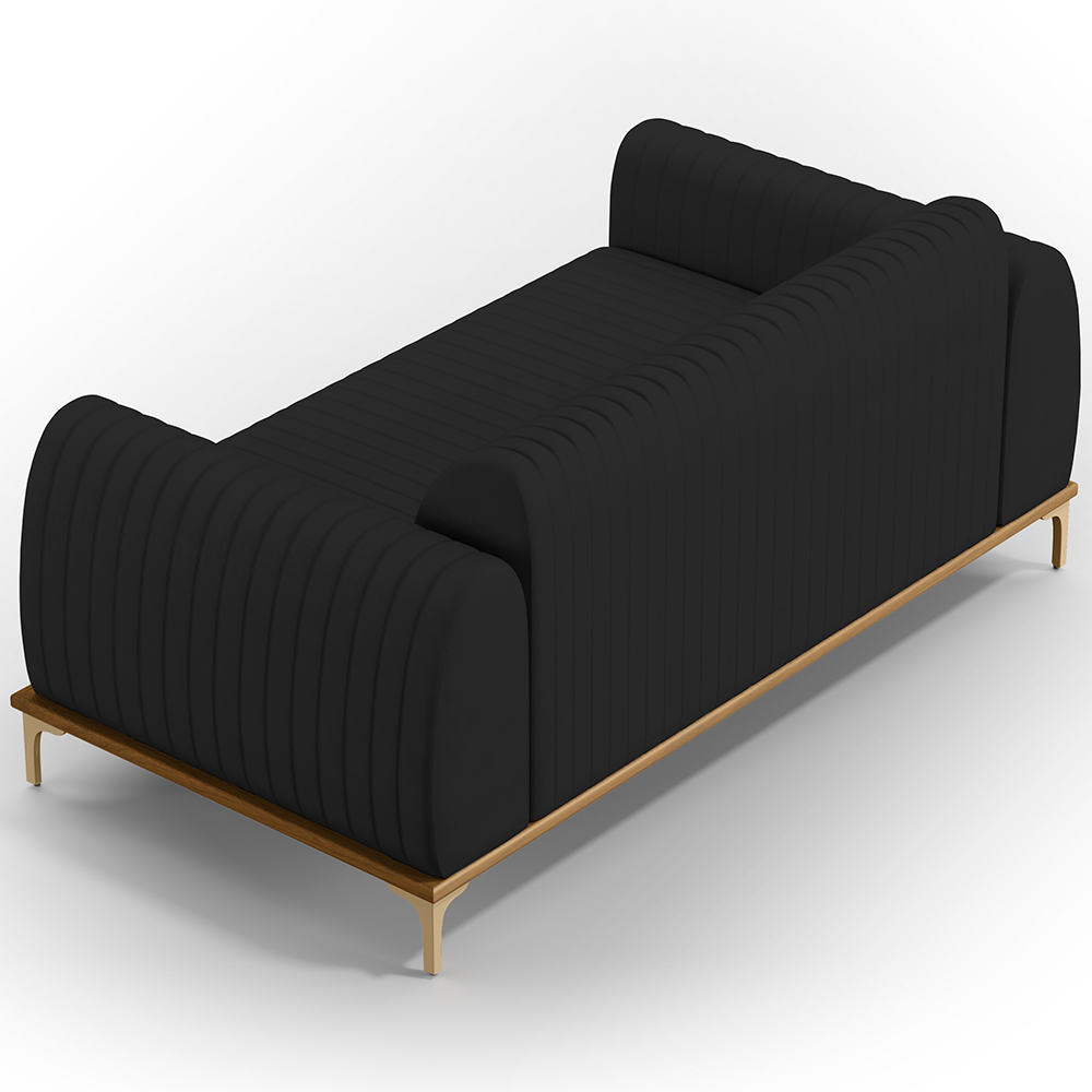 Sofá 3 Lugares Para Sala De Estar Molino 210 Cm D02 Pés D'ouro Veludo Preto C-300 - Lyam Decor