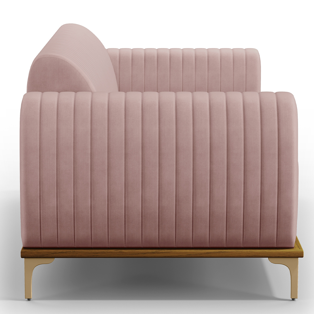 Sofá 3 Lugares Para Sala De Estar Molino 210 Cm D02 Pés D'ouro Veludo Rosê C-305 - Lyam Decor