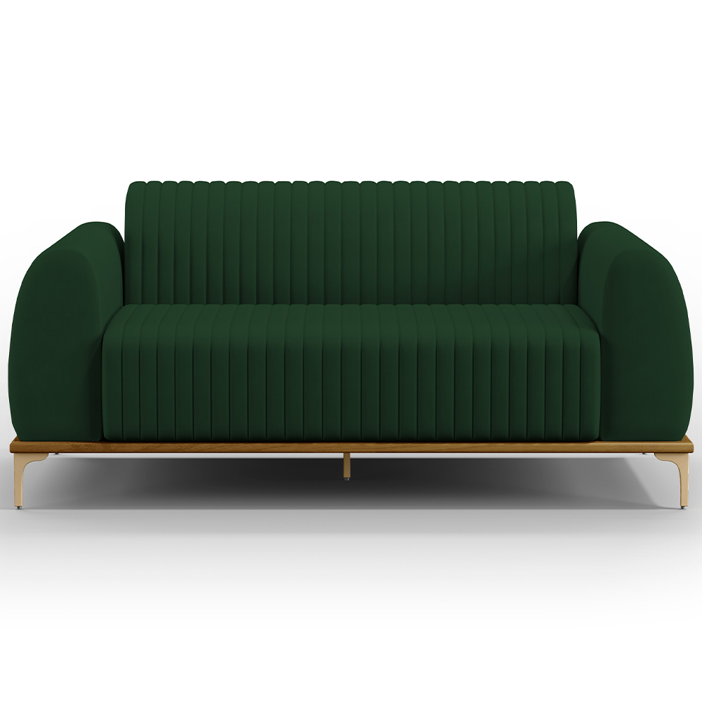 Sofá 3 Lugares Para Sala De Estar Molino 210 Cm D02 Pés D'ouro Veludo Verde Musgo C-303 - Lyam Decor