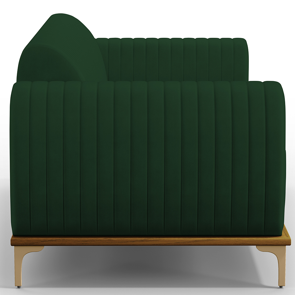 Sofá 3 Lugares Para Sala De Estar Molino 210 Cm D02 Pés D'ouro Veludo Verde Musgo C-303 - Lyam Decor