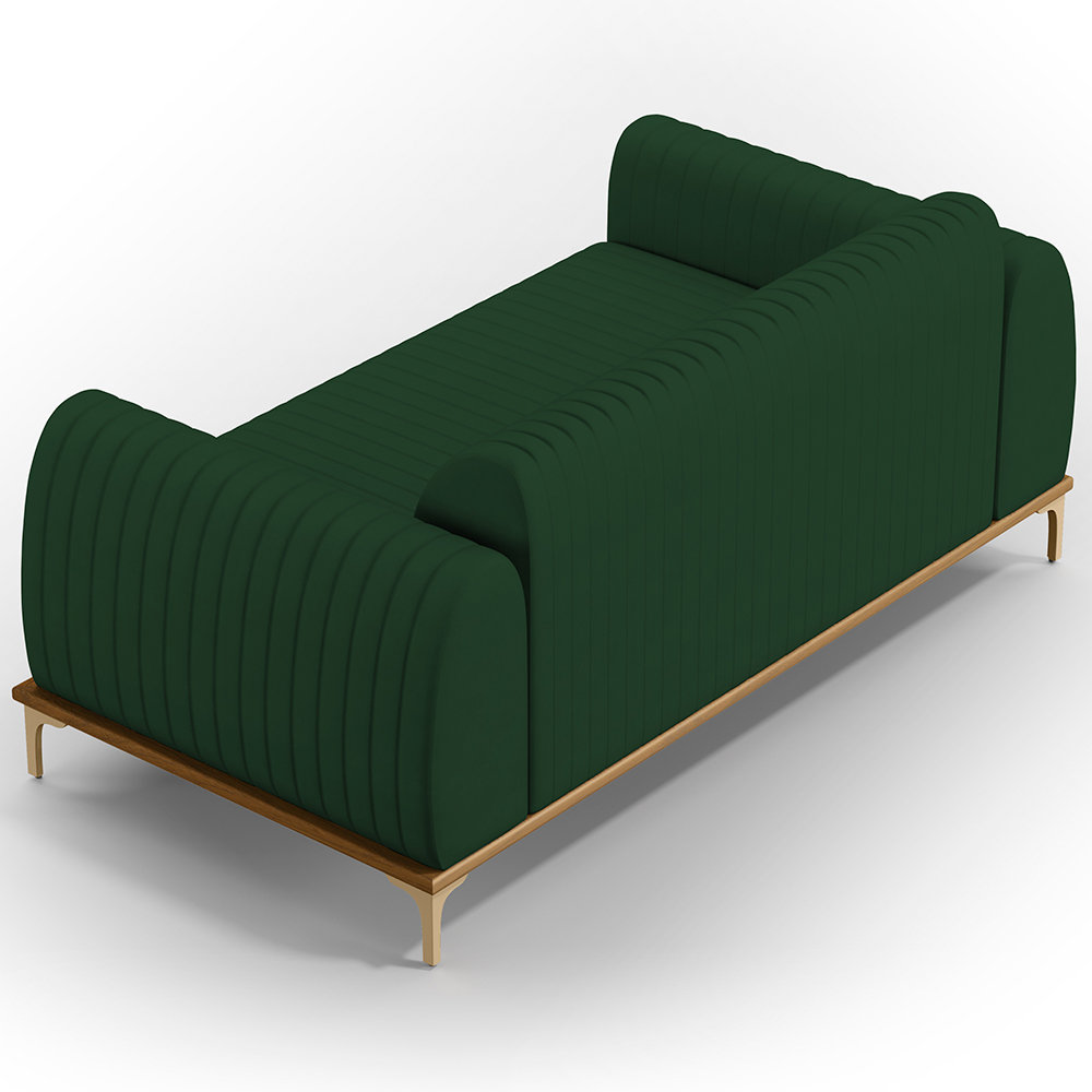 Sofá 3 Lugares Para Sala De Estar Molino 210 Cm D02 Pés D'ouro Veludo Verde Musgo C-303 - Lyam Decor