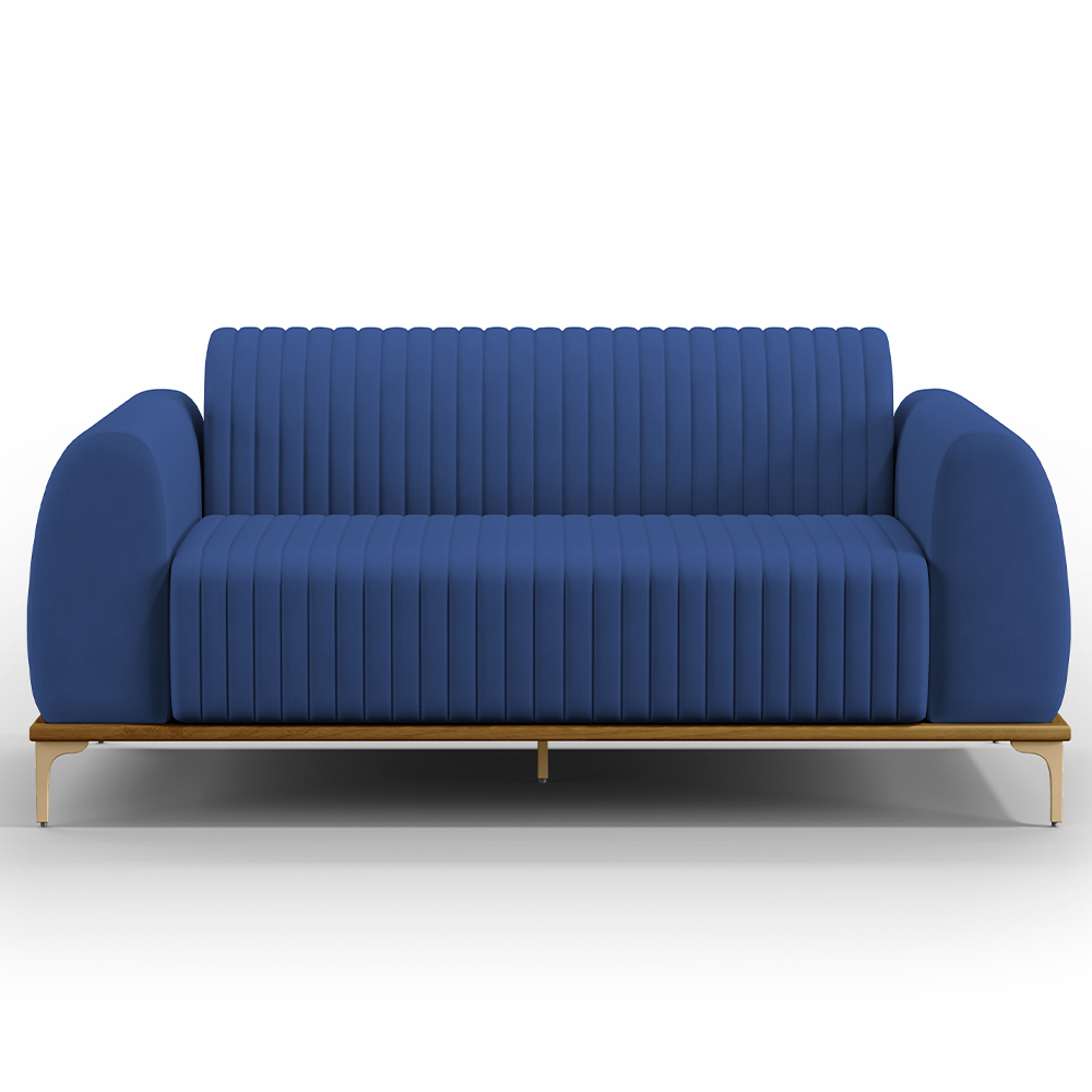Sofá 3 Lugares Para Sala De Estar Molino 210cm D02 Pés D'ouro Veludo Azul Marinho C-304 - Lyam Decor