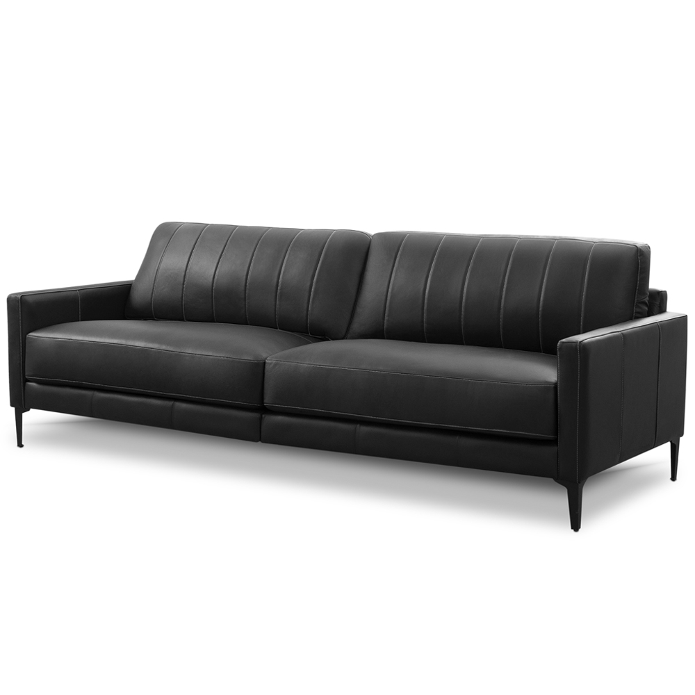 Sofá 3 Lugares Para Sala Living Industrial 220cm Evo L06 Couro Preto - Lyam Decor
