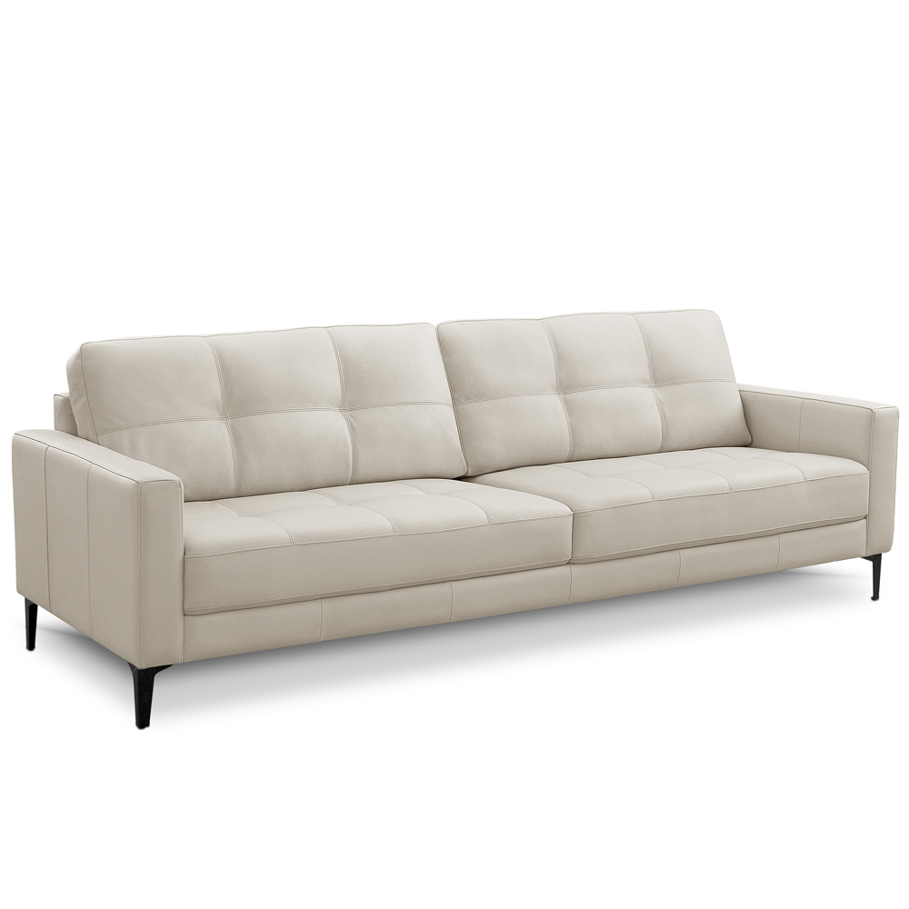 Sofá 3 Lugares Para Sala Living Industrial 240cm Amélie L06 Couro Off White - Lyam Decor