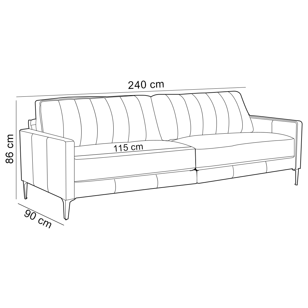 Sofá 3 Lugares Para Sala Living Industrial 240cm Evo L06 Couro Preto - Lyam Decor