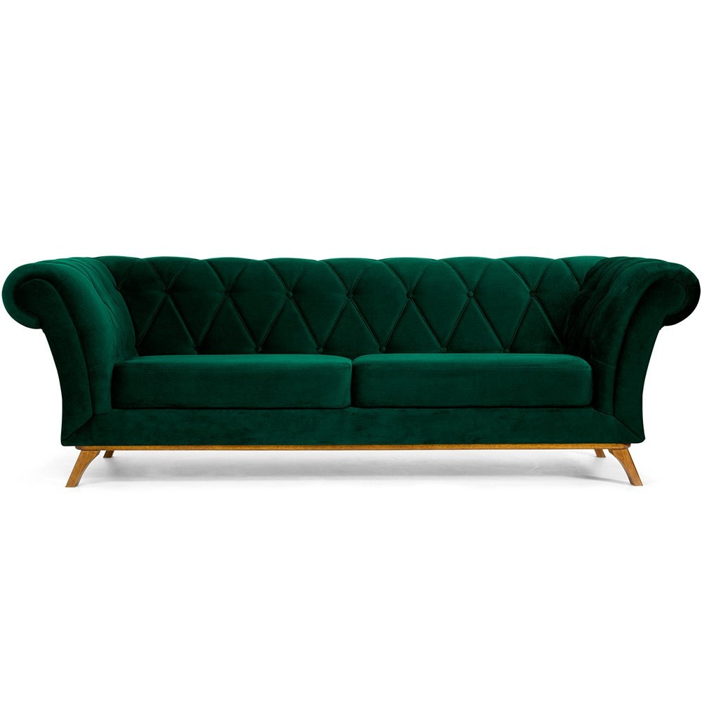 Sofá 3 Lugares Para Sala de Estar Império 180 cm D02 Veludo Verde Musgo C-303 - Lyam Decor