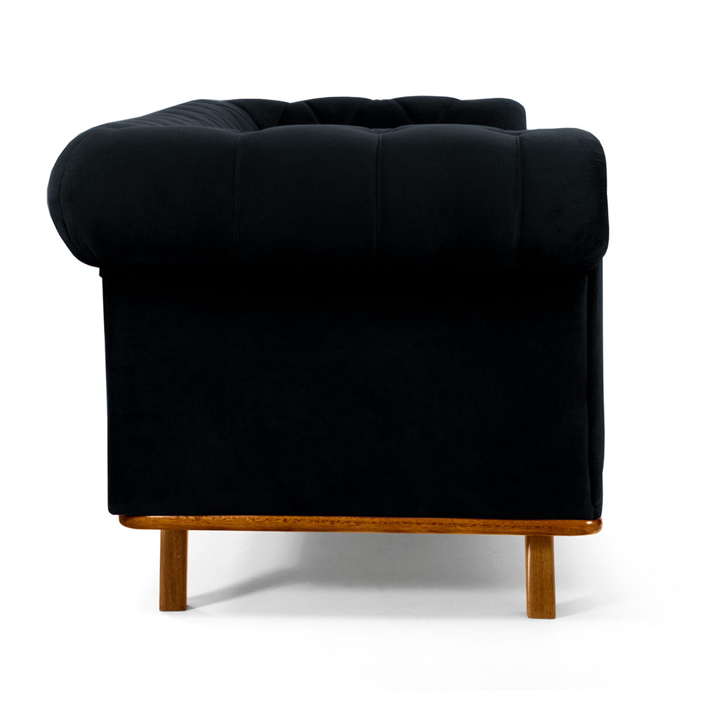 Sofá 3 Lugares Para Sala de Estar Império 210 cm D02 Veludo Preto C-300 - Lyam Decor