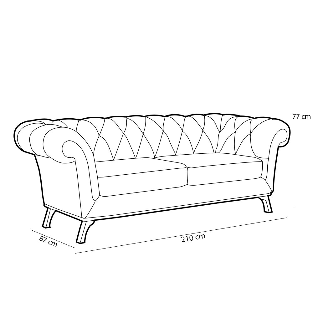 Sofá 3 Lugares Para Sala de Estar Império 210 cm D02 Veludo Verde Musgo B-303 - Lyam Decor
