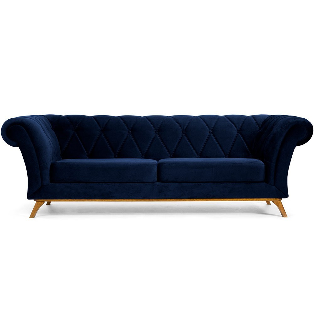 Sofá 3 Lugares Para Sala de Estar Império 230 cm D02 Veludo Azul Marinho C-287 - Lyam Decor