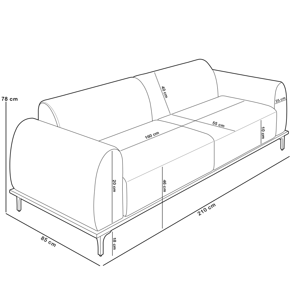 Sofá 3 Lugares Para Sala de Estar Kiev 210cm D02 Base Castanho Pés D'ouro Bouclê Creme C-54 - Lyam Decor