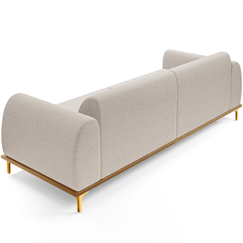 Sofá 3 Lugares Para Sala de Estar Kiev 230cm D02 Base Castanho Pés D'ouro Bouclê Creme C-54 - Lyam Decor