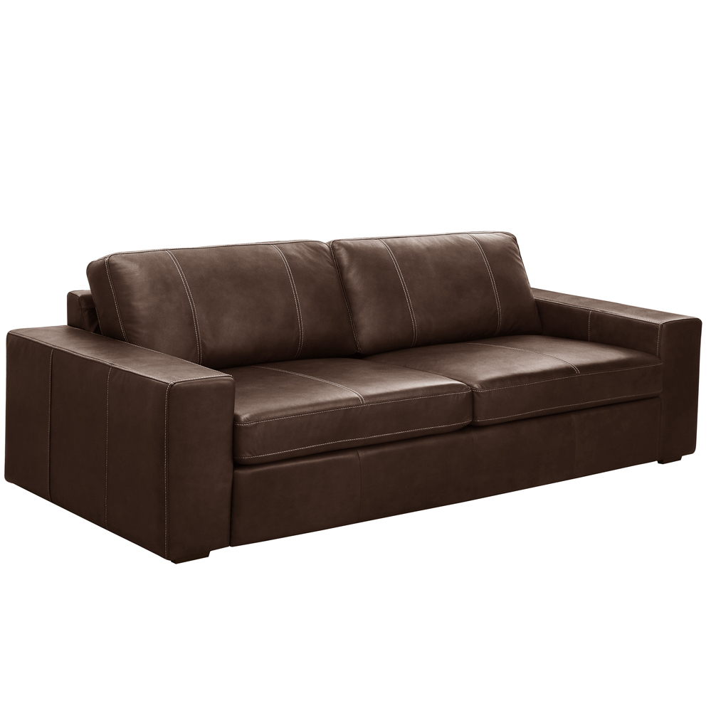 Sofá 3 Lugares Para Sala de Estar Living 205cm Aurora L06 Couro Marrom Café - Lyam Decor