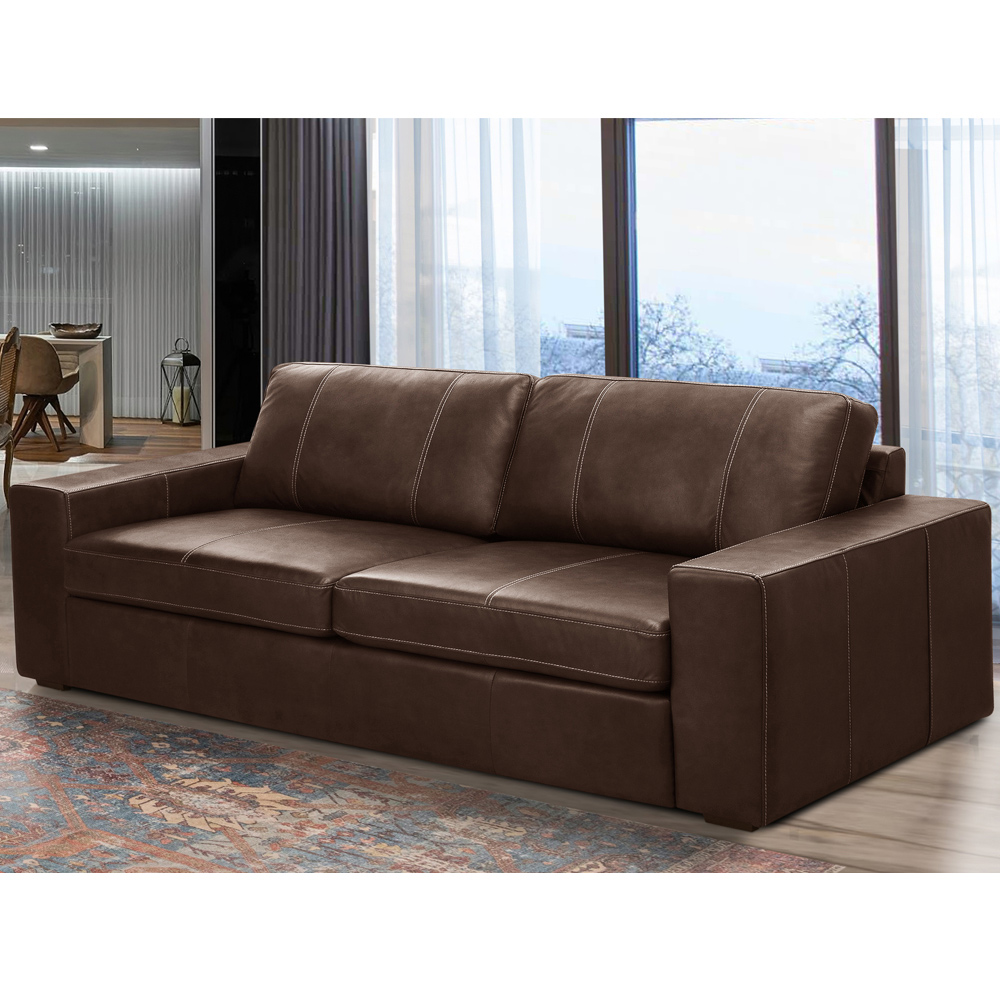 Sofá 3 Lugares Para Sala de Estar Living 205cm Aurora L06 Couro Marrom Café - Lyam Decor