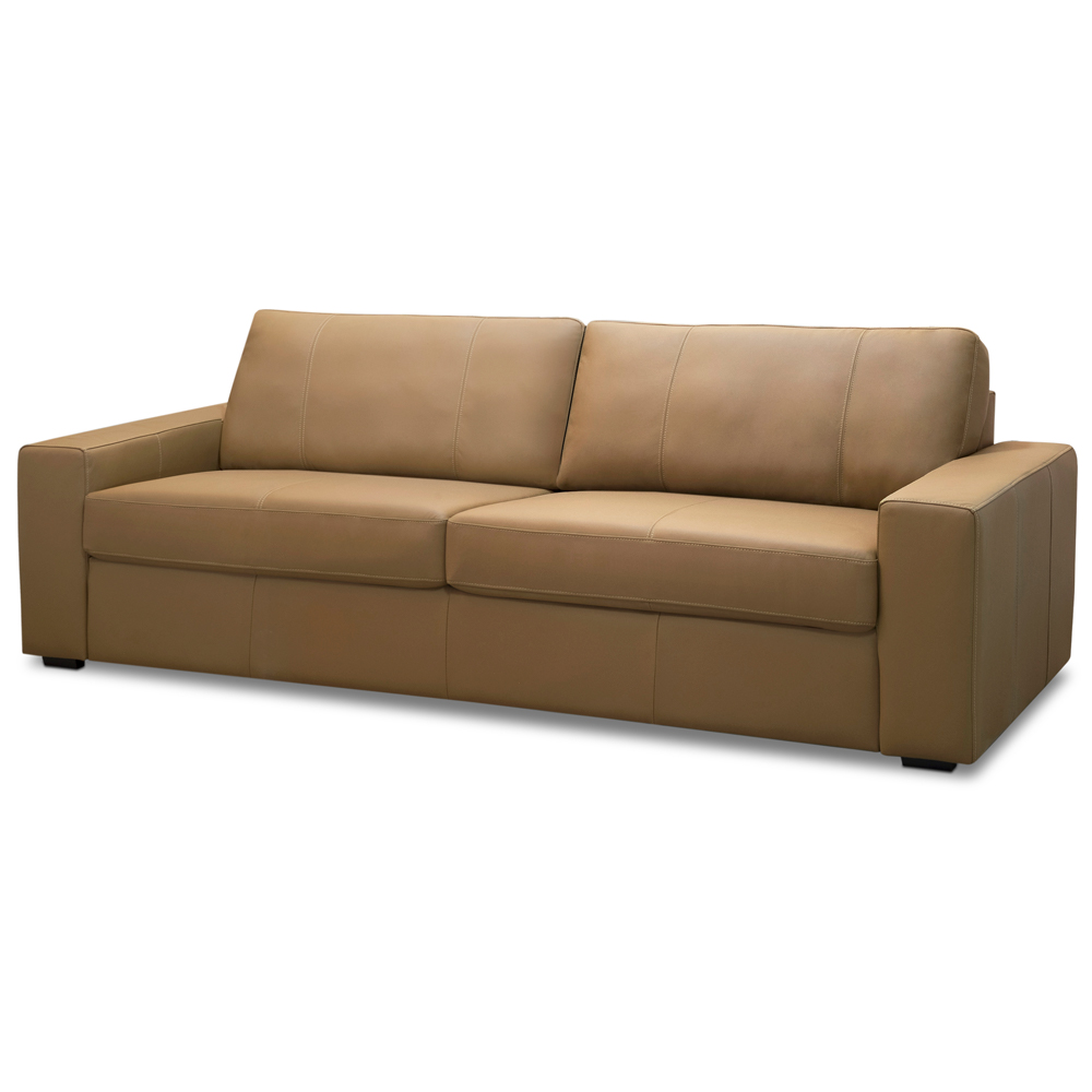 Sofá 3 Lugares Para Sala de Estar Living 205cm Aurora L06 Couro Marrom Claro - Lyam Decor