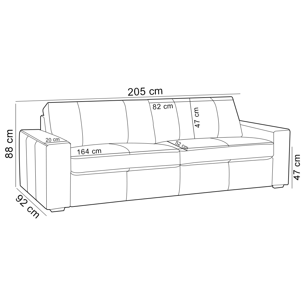 Sofá 3 Lugares Para Sala de Estar Living 205cm Aurora L06 Couro Pérola - Lyam Decor