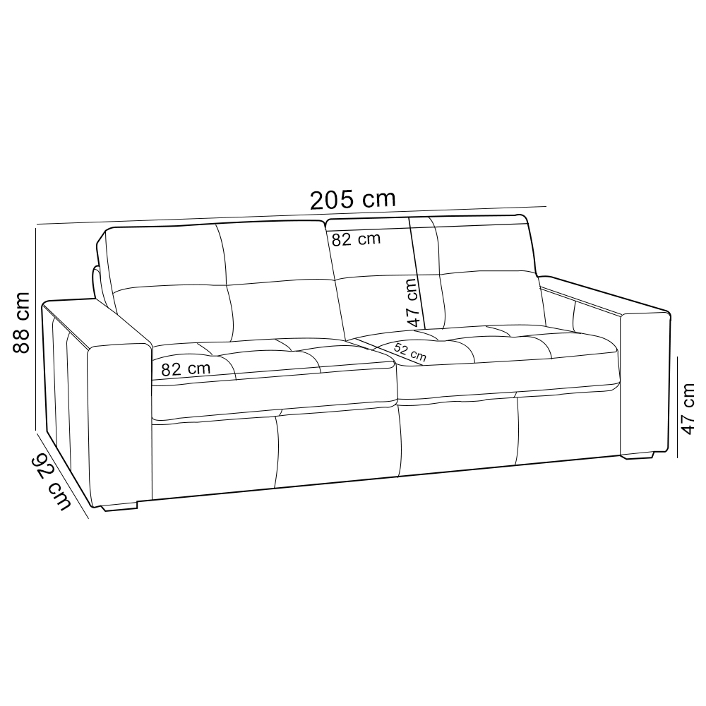 Sofá 3 Lugares Para Sala de Estar Living 205cm Vienne L06 Couro Marrom Claro - Lyam Decor