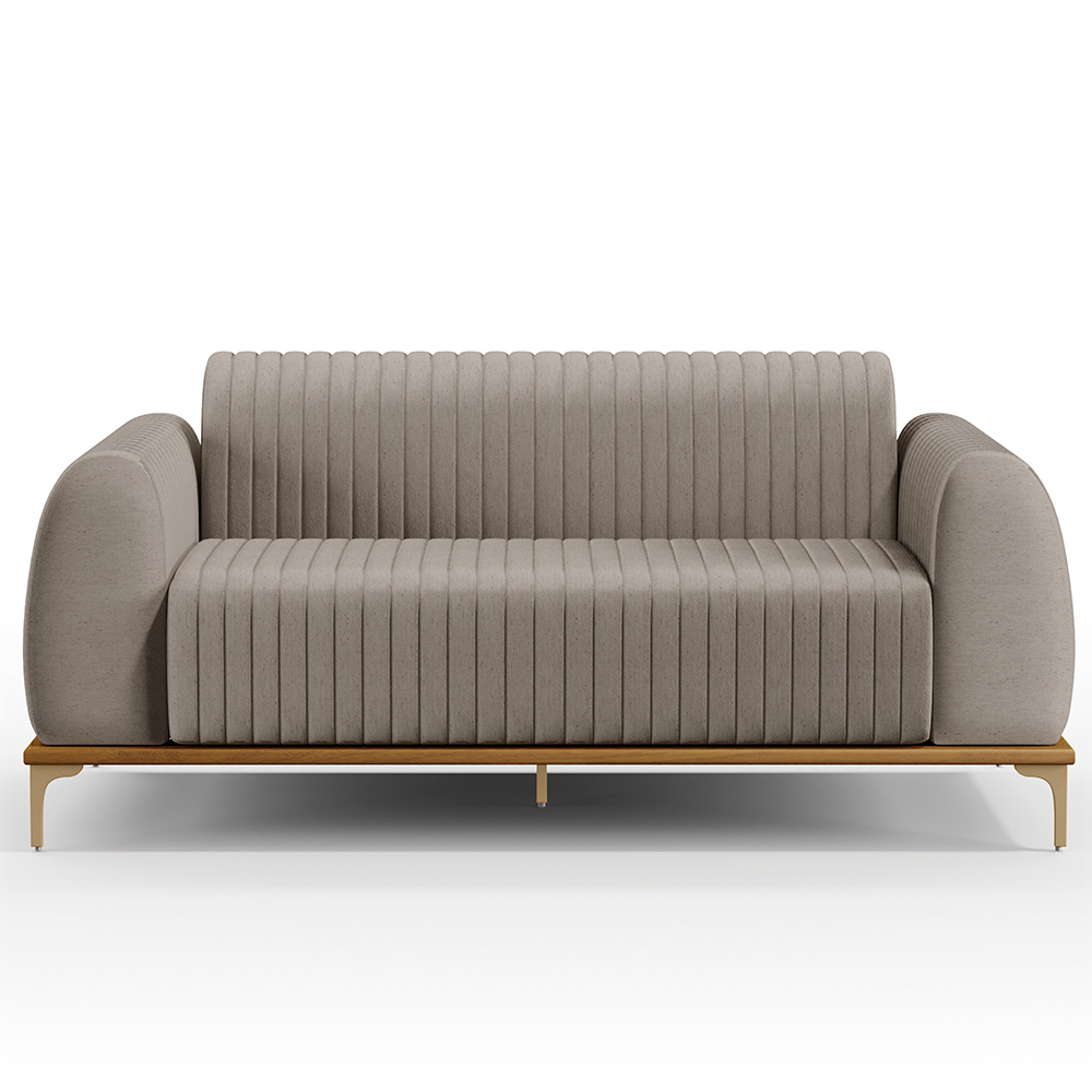 Sofá 3 Lugares Para Sala de Estar Molino 180 cm D02 Pés D'Ouro Linho Bege C-107 - Lyam Decor