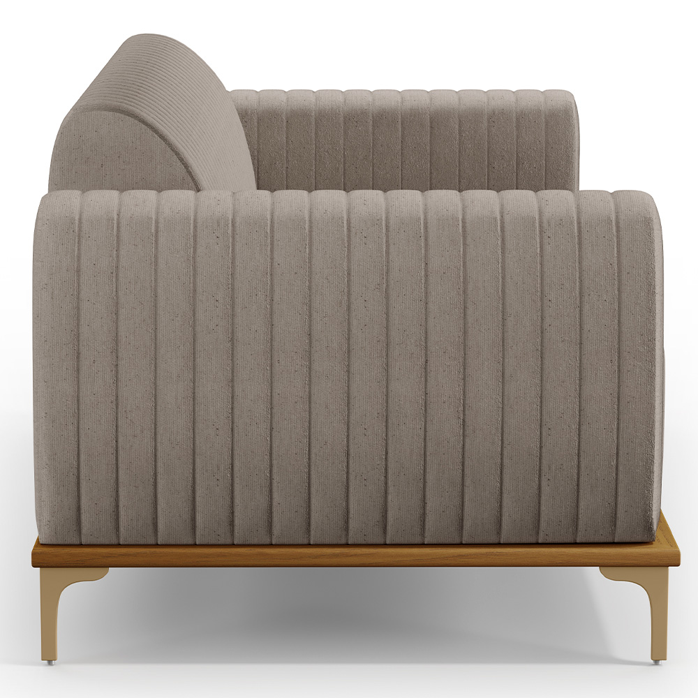 Sofá 3 Lugares Para Sala de Estar Molino 180 cm D02 Pés D'Ouro Linho Bege C-107 - Lyam Decor