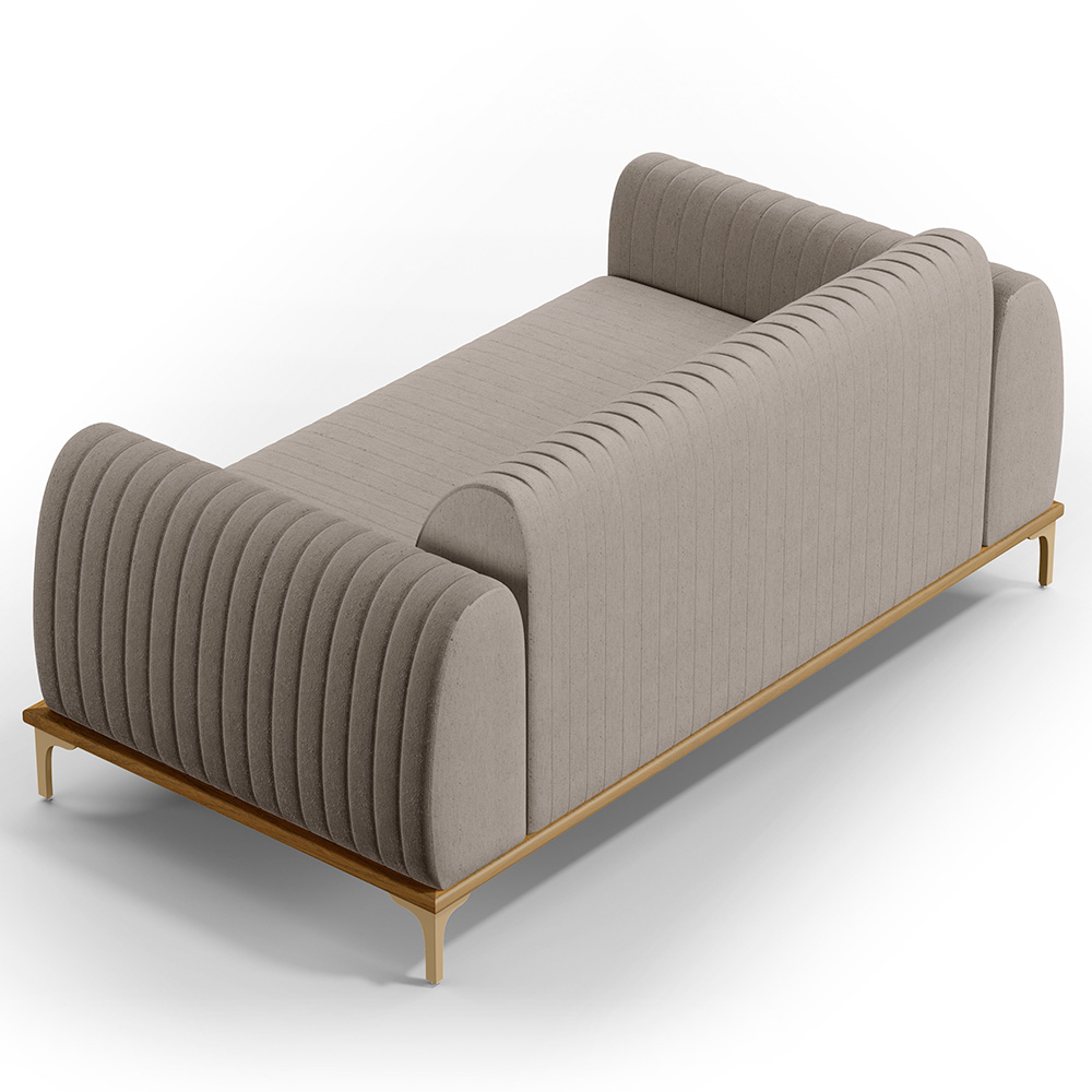 Sofá 3 Lugares Para Sala de Estar Molino 180 cm D02 Pés D'Ouro Linho Bege C-107 - Lyam Decor