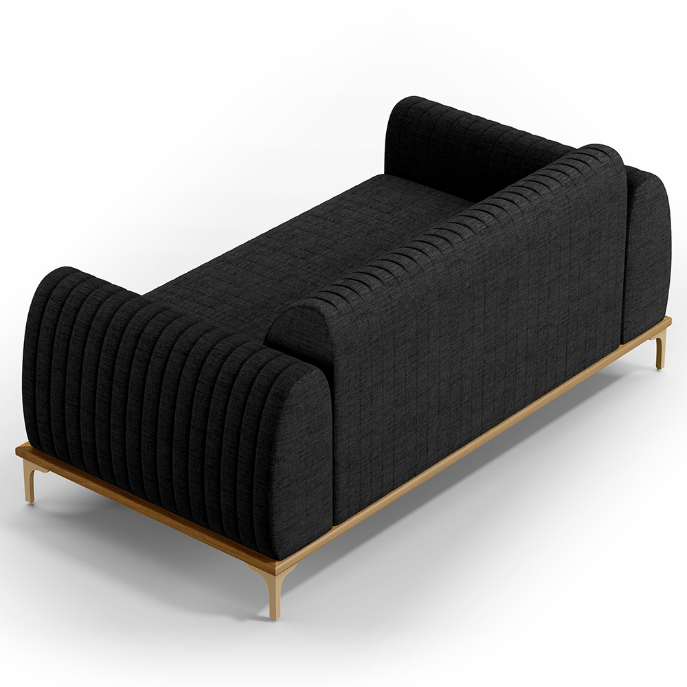 Sofá 3 Lugares Para Sala de Estar Molino 180 cm D02 Pés D'Ouro Linho Chumbo D-465 - Lyam Decor