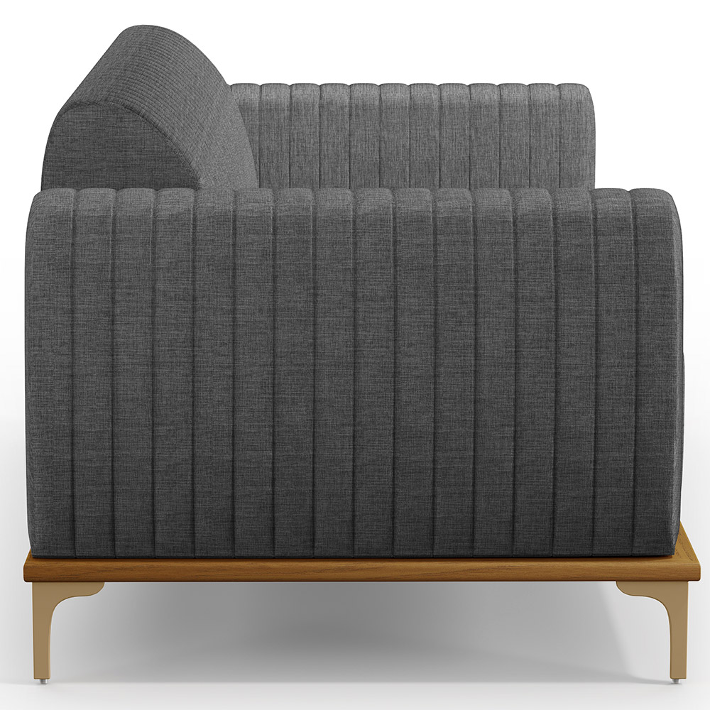 Sofá 3 Lugares Para Sala de Estar Molino 180 cm D02 Pés D'Ouro Linho Cinza Escuro C-416 - Lyam Decor
