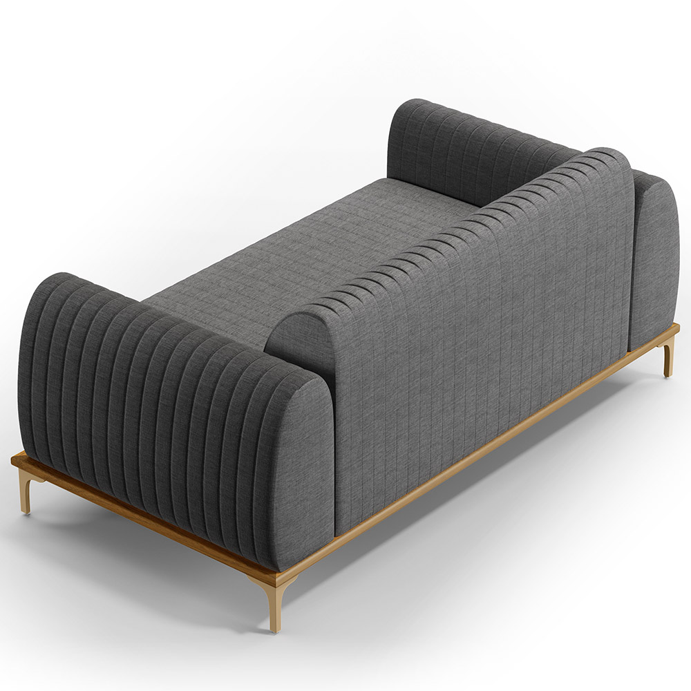 Sofá 3 Lugares Para Sala de Estar Molino 180 cm D02 Pés D'Ouro Linho Cinza Escuro C-416 - Lyam Decor
