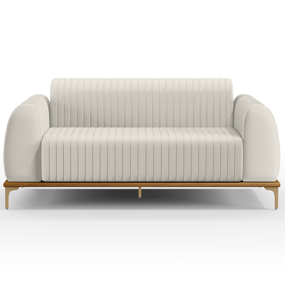 Sofá 3 Lugares Para Sala de Estar Molino 180 cm D02 Pés D'Ouro Linho Cru C-443 - Lyam Decor
