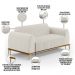 Sofá 3 Lugares Para Sala de Estar Molino 180 cm D02 Pés D'Ouro Linho Cru C-443 - Lyam Decor
