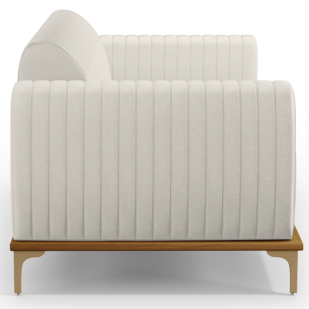 Sofá 3 Lugares Para Sala de Estar Molino 180 cm D02 Pés D'Ouro Linho Cru C-443 - Lyam Decor