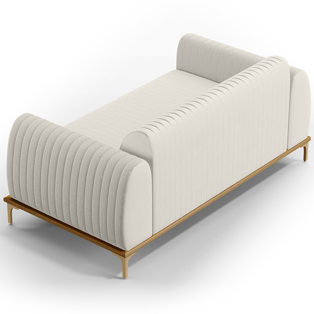 Sofá 3 Lugares Para Sala de Estar Molino 180 cm D02 Pés D'Ouro Linho Cru C-443 - Lyam Decor