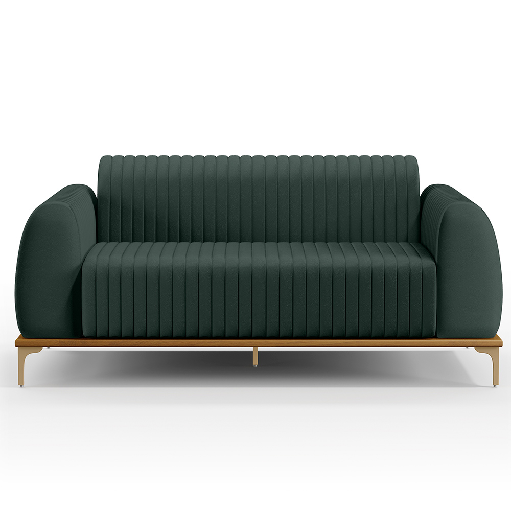 Sofá 3 Lugares Para Sala de Estar Molino 180 cm D02 Pés D'Ouro Linho Verde Musgo C-117 - Lyam Decor
