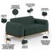 Sofá 3 Lugares Para Sala de Estar Molino 180 cm D02 Pés D'Ouro Linho Verde Musgo C-117 - Lyam Decor