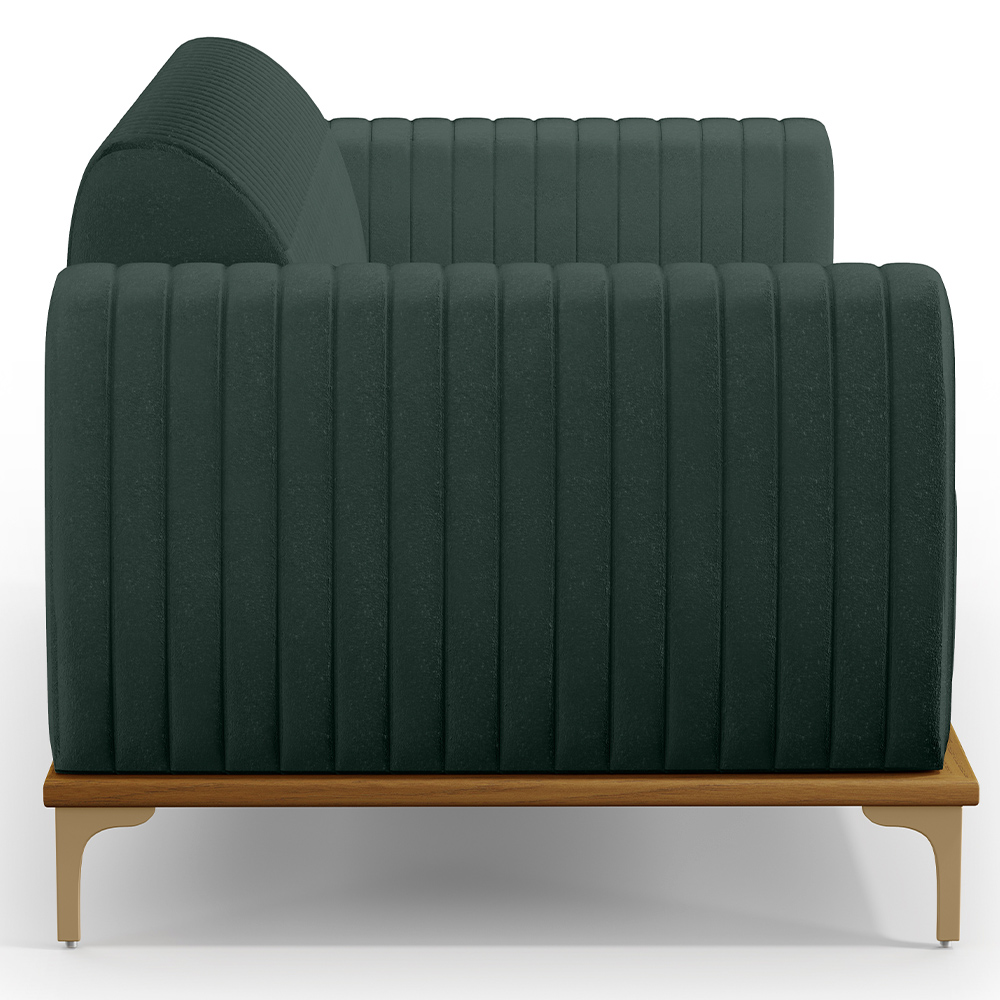 Sofá 3 Lugares Para Sala de Estar Molino 180 cm D02 Pés D'Ouro Linho Verde Musgo C-117 - Lyam Decor