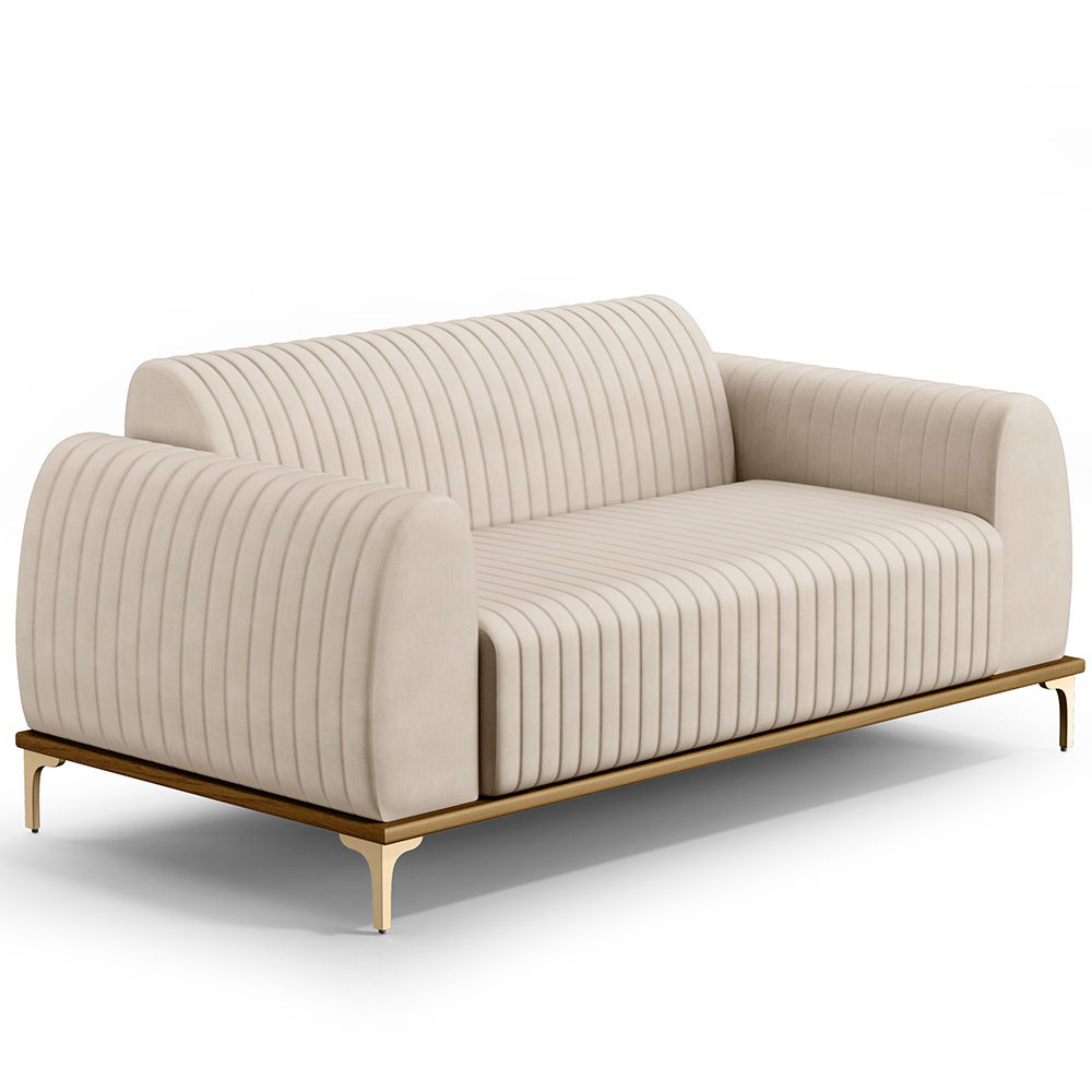 Sofá 3 Lugares Para Sala de Estar Molino 180 cm D02 Pés D'Ouro Veludo Bege C-309 - Lyam Decor