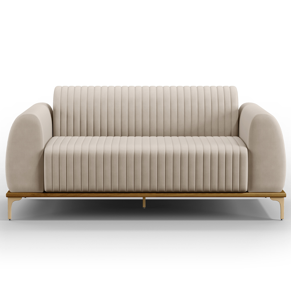 Sofá 3 Lugares Para Sala de Estar Molino 180 cm D02 Pés D'Ouro Veludo Bege C-309 - Lyam Decor
