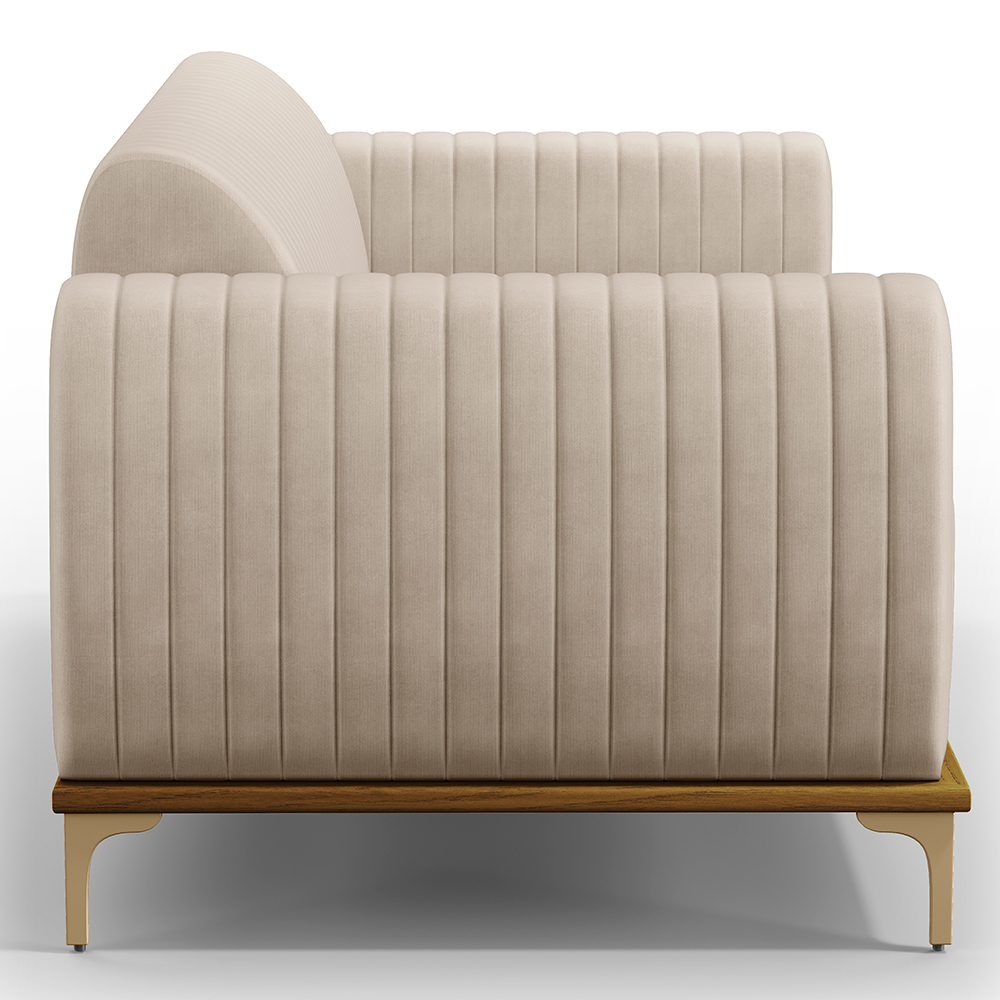 Sofá 3 Lugares Para Sala de Estar Molino 180 cm D02 Pés D'Ouro Veludo Bege C-309 - Lyam Decor