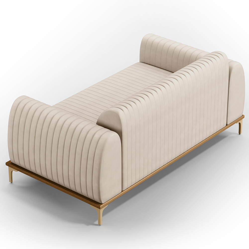 Sofá 3 Lugares Para Sala de Estar Molino 180 cm D02 Pés D'Ouro Veludo Bege C-309 - Lyam Decor