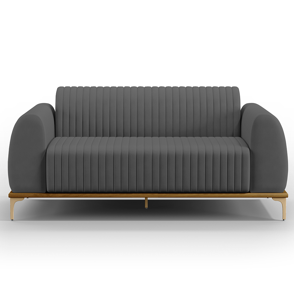 Sofá 3 Lugares Para Sala de Estar Molino 180 cm D02 Pés D'Ouro Veludo Cinza C-317 - Lyam Decor