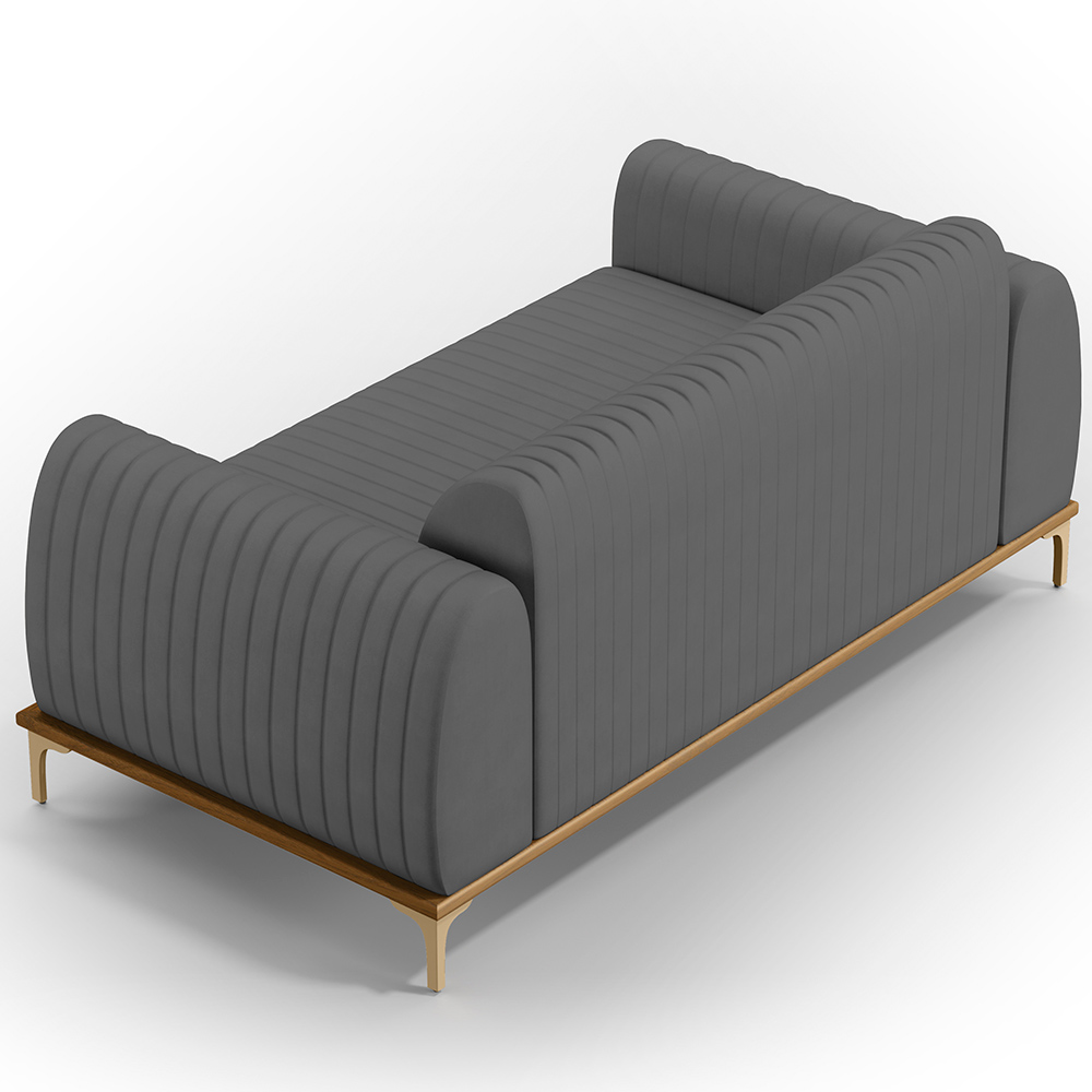 Sofá 3 Lugares Para Sala de Estar Molino 180 cm D02 Pés D'Ouro Veludo Cinza C-317 - Lyam Decor