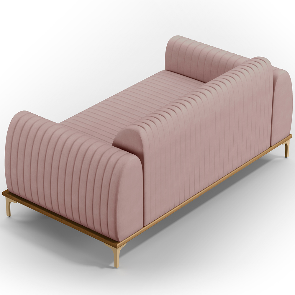 Sofá 3 Lugares Para Sala de Estar Molino 180 cm D02 Pés D'Ouro Veludo Rosê C-305 - Lyam Decor