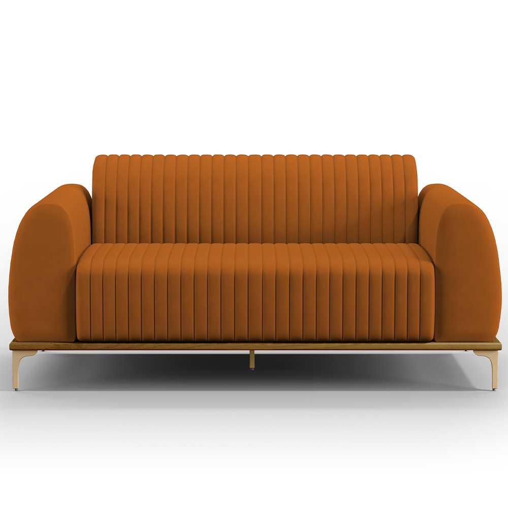 Sofá 3 Lugares Para Sala de Estar Molino 180 cm D02 Pés D'Ouro Veludo Telha C-262 - Lyam Decor