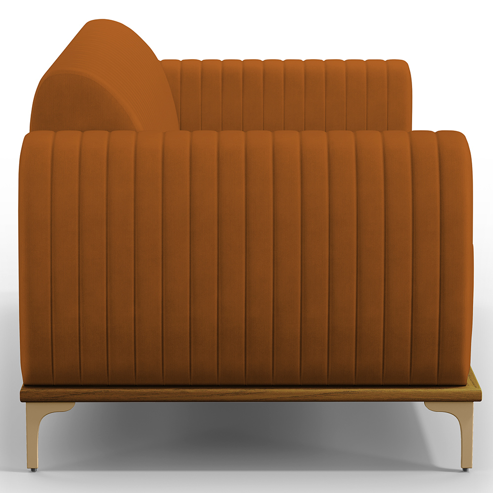 Sofá 3 Lugares Para Sala de Estar Molino 180 cm D02 Pés D'Ouro Veludo Telha C-262 - Lyam Decor