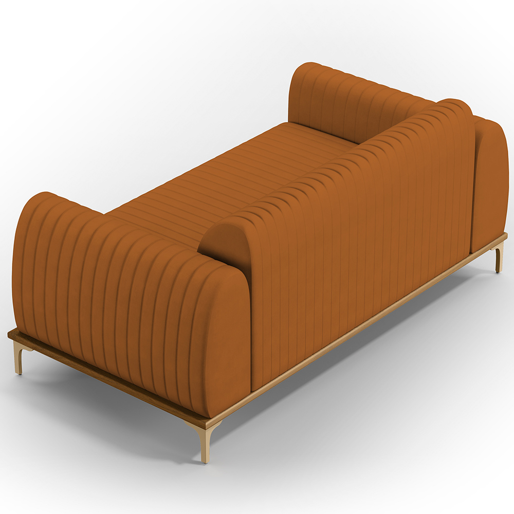Sofá 3 Lugares Para Sala de Estar Molino 180 cm D02 Pés D'Ouro Veludo Telha C-262 - Lyam Decor