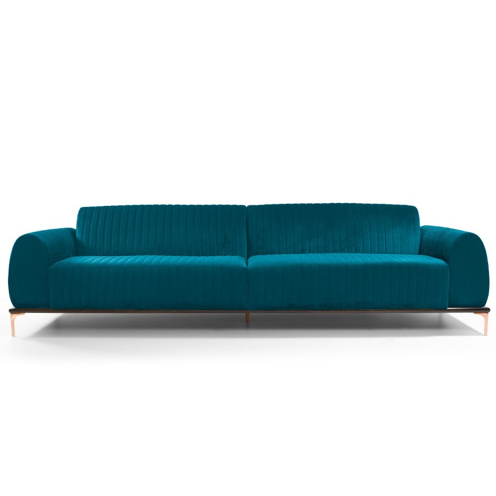 Sofá 3 Lugares Para Sala de Estar Molino 180 cm D02 Veludo Azul Turquesa B-66 - Lyam Decor