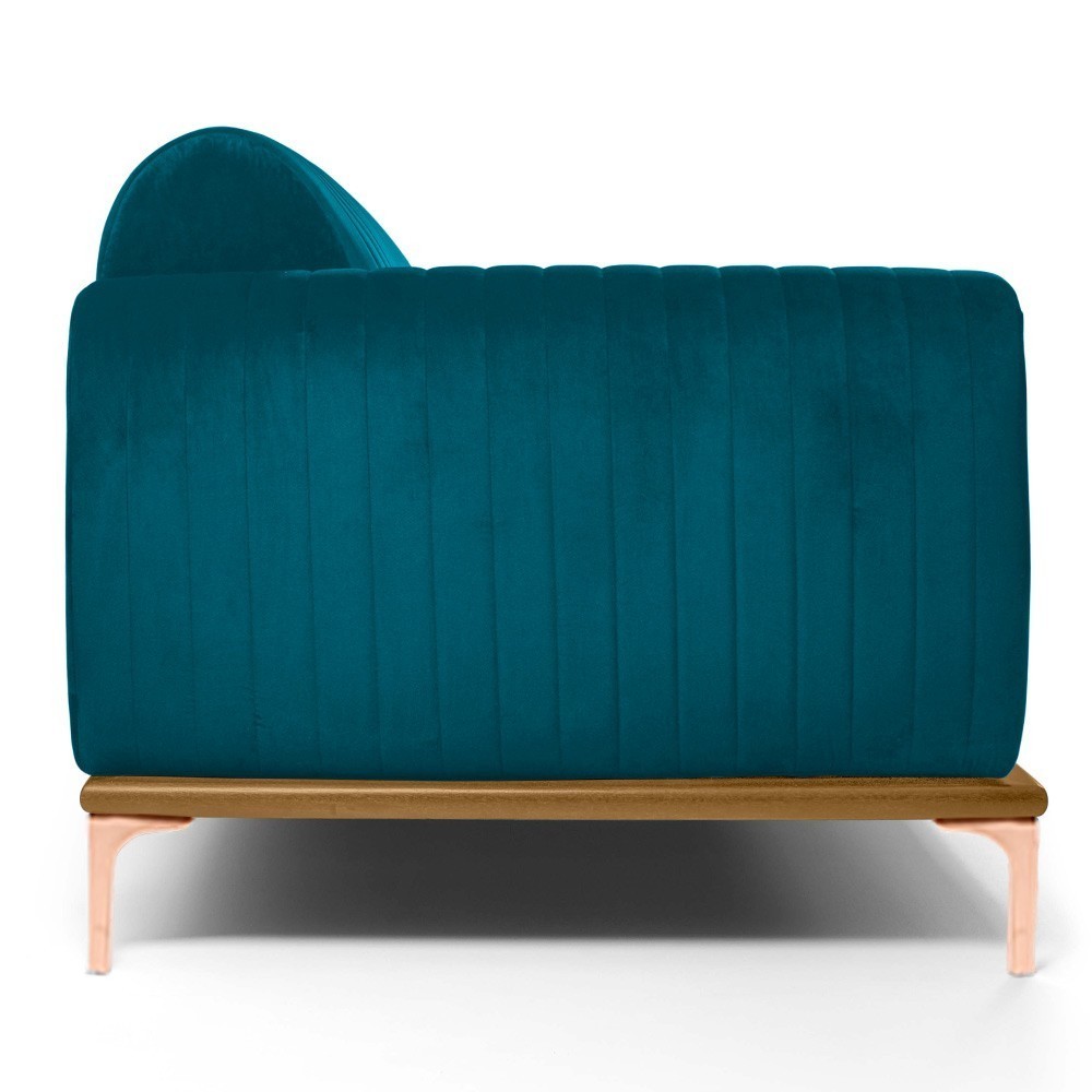 Sofá 3 Lugares Para Sala de Estar Molino 180 cm D02 Veludo Azul Turquesa B-66 - Lyam Decor